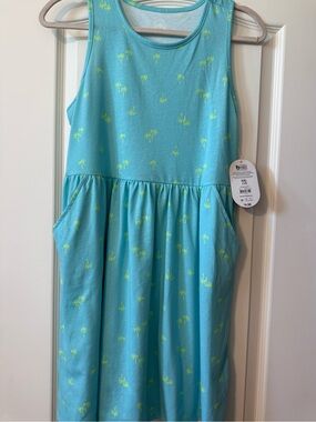 wonder nation Aqua Palm-Print Pocket Dress